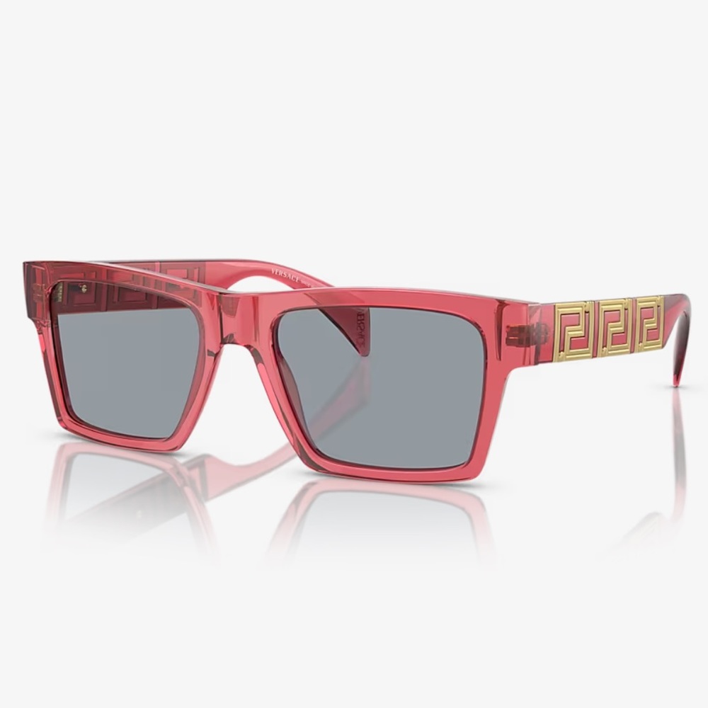 Versace Pink Transparent Square Sunglasses with Versace Logo Arms